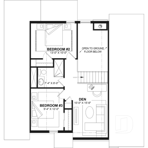 2nd level - Eco-friendly Cottage plan, panoramic view, 3 to 5 beds, cathedral ceiling, finished basement (*optional $) - Touchstone - Eco