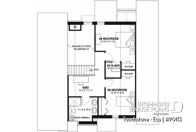 2nd level - Cottage house plan offering panoramic view, master bedroom on the ground floor and cathedral ceiling - Touchstone - Eco