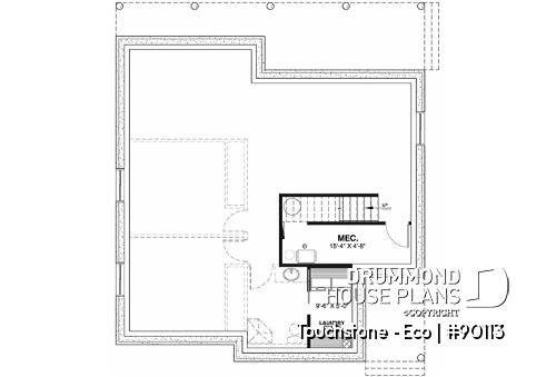 Basement - Cottage house plan offering panoramic view, master bedroom on the ground floor and cathedral ceiling - Touchstone - Eco