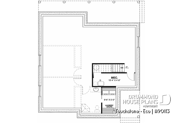 Basement - Cottage house plan offering panoramic view, master bedroom on the ground floor and cathedral ceiling - Touchstone - Eco