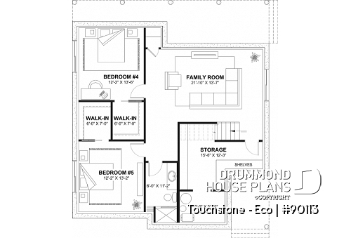 Finished basement - Cottage house plan offering panoramic view, master bedroom on the ground floor and cathedral ceiling - Touchstone - Eco