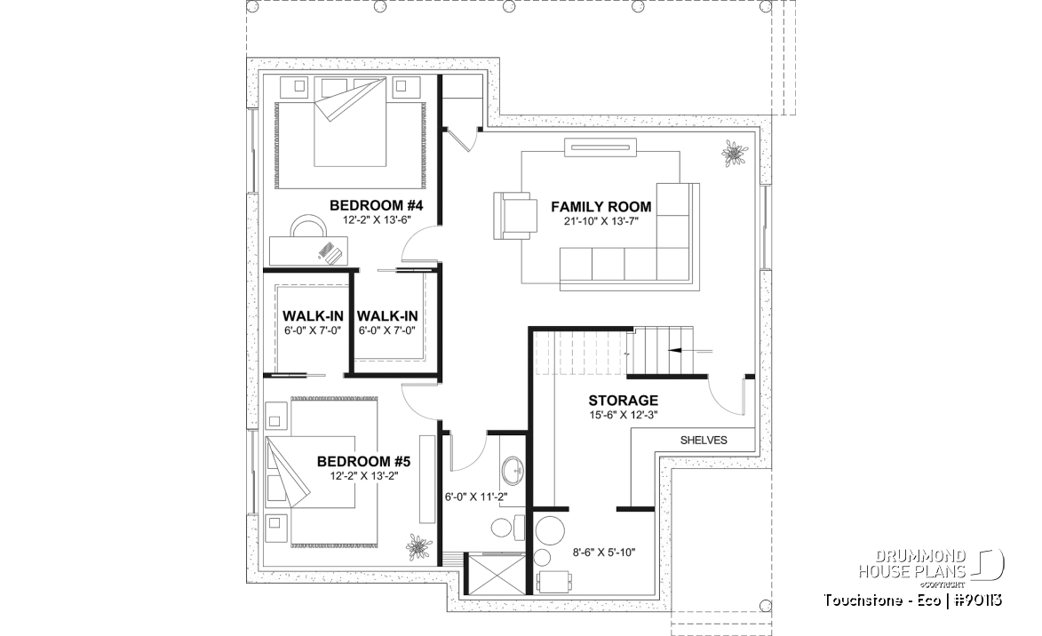 Finished basement (Optional $) - Eco-friendly Cottage plan, panoramic view, 3 to 5 beds, cathedral ceiling, finished basement (*optional $) - Touchstone - Eco