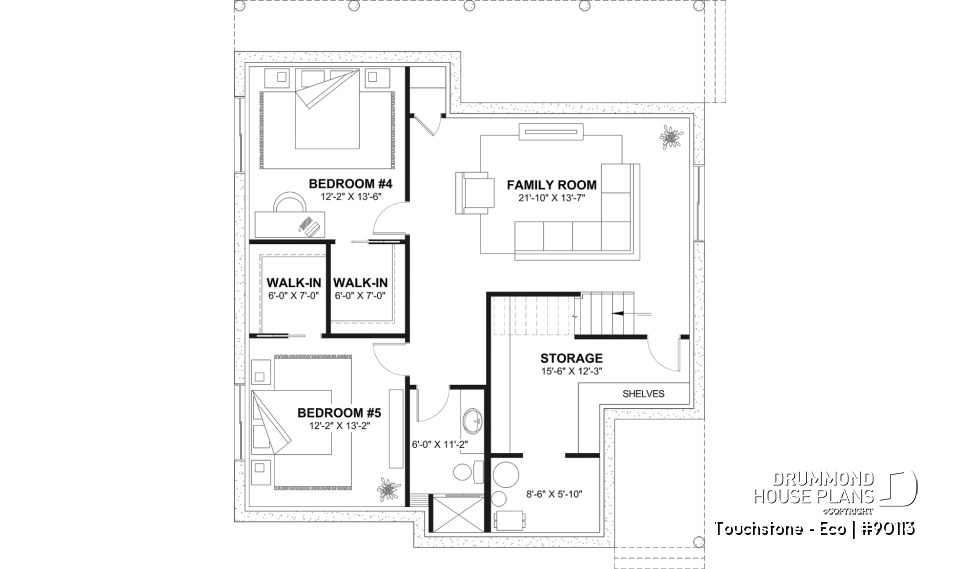Finished basement (Optional $) - Eco-friendly Cottage plan, panoramic view, 3 to 5 beds, cathedral ceiling, finished basement (*optional $) - Touchstone - Eco