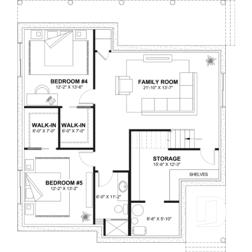 Finished basement (Optional $) - Eco-friendly Cottage plan, panoramic view, 3 to 5 beds, cathedral ceiling, finished basement (*optional $) - Touchstone - Eco