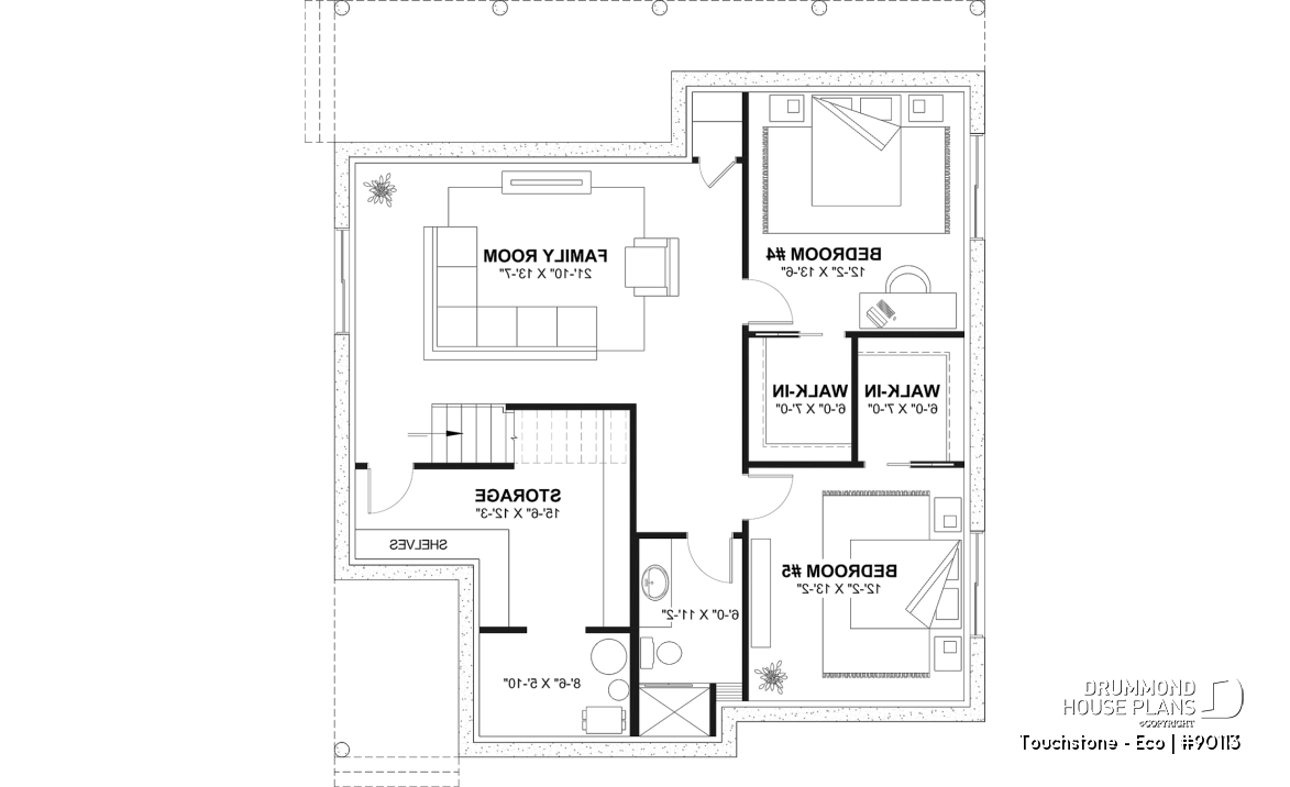 Finished basement (Optional $) - Eco-friendly Cottage plan, panoramic view, 3 to 5 beds, cathedral ceiling, finished basement (*optional $) - Touchstone - Eco