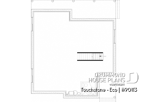 Unfinished basement - Cottage house plan offering panoramic view, master bedroom on the ground floor and cathedral ceiling - Touchstone - Eco