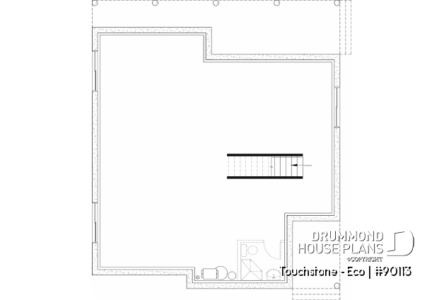 Unfinished basement - Cottage house plan offering panoramic view, master bedroom on the ground floor and cathedral ceiling - Touchstone - Eco