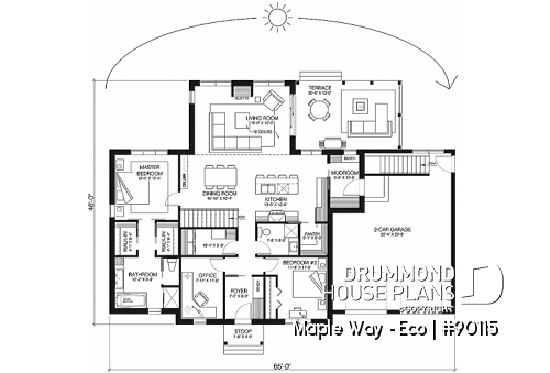 1st level - Farmhouse plan with 2 bedrooms, dedicated home office, 2-car garage, mudroom and more! - Maple Way - Eco