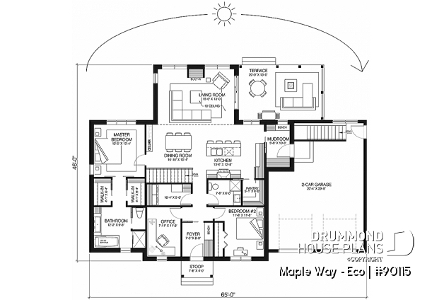 1st level - Farmhouse plan with 2 bedrooms, dedicated home office, 2-car garage, mudroom and more! - Maple Way - Eco