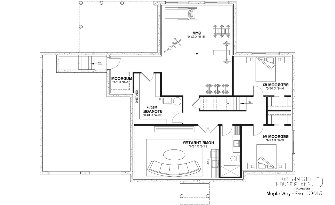 Finished basement (Optional $) - Eco-friendly Farmhouse plan, 2 to 5 beds, home office, 2-car garage, optional finished basement ($) - Maple Way - Eco