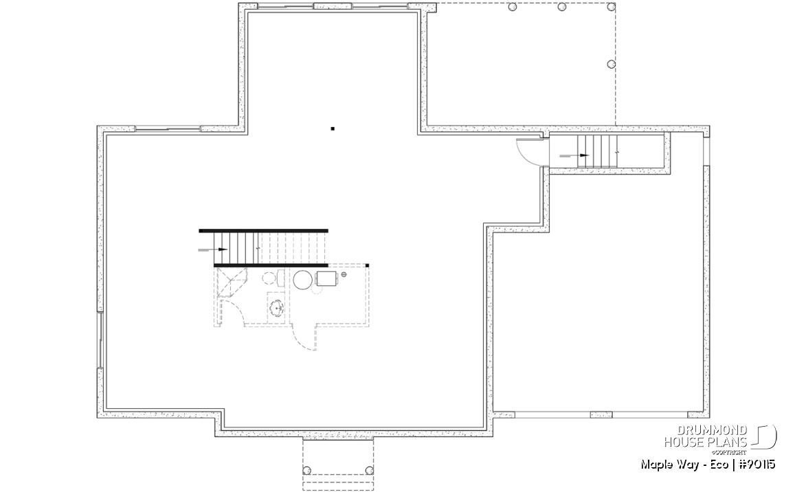Unfinished basement - Eco-friendly Farmhouse plan, 2 to 5 beds, home office, 2-car garage, optional finished basement ($) - Maple Way - Eco