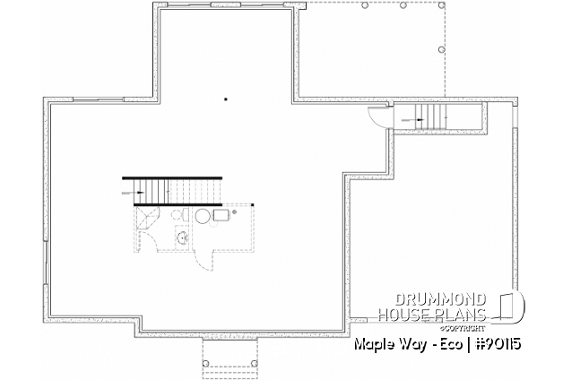 Unfinished basement - Eco-friendly Farmhouse plan, 2 to 5 beds, home office, 2-car garage, optional finished basement ($) - Maple Way - Eco