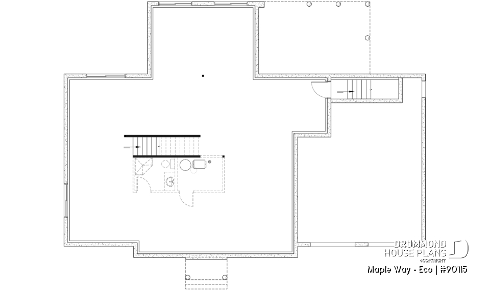 Unfinished basement - Eco-friendly Farmhouse plan, 2 to 5 beds, home office, 2-car garage, optional finished basement ($) - Maple Way - Eco