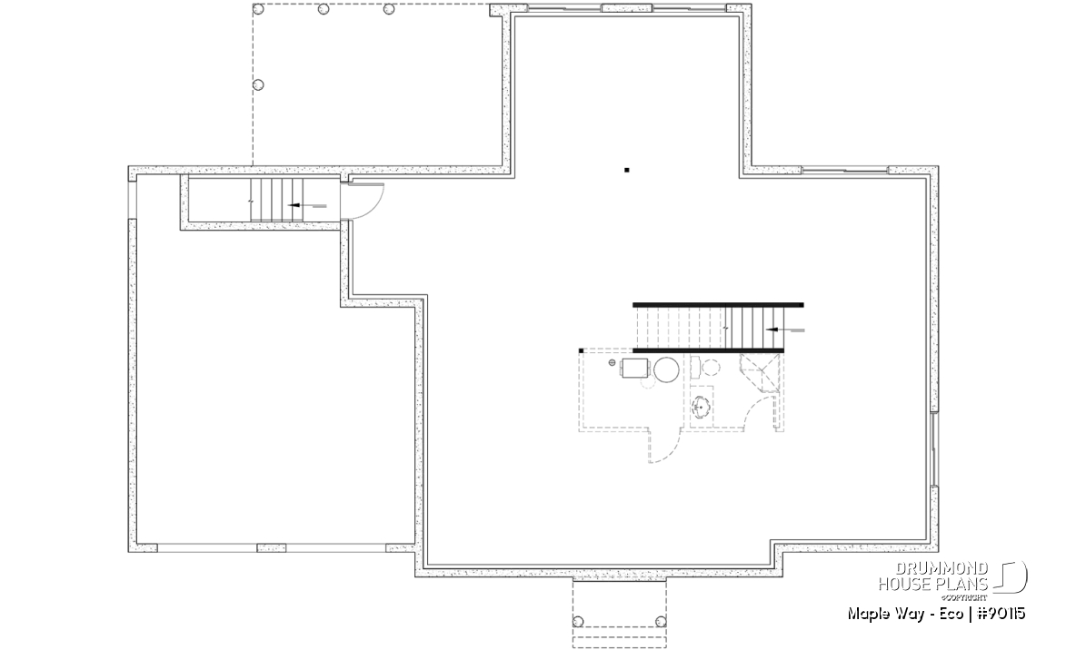 Unfinished basement - Eco-friendly Farmhouse plan, 2 to 5 beds, home office, 2-car garage, optional finished basement ($) - Maple Way - Eco