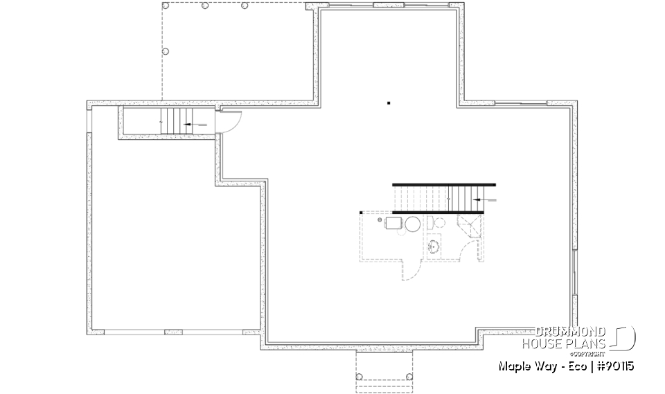 Unfinished basement - Eco-friendly Farmhouse plan, 2 to 5 beds, home office, 2-car garage, optional finished basement ($) - Maple Way - Eco