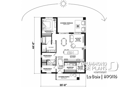 1st level - Eco-friendly single-storey plan, 3 bedrooms, mudroom, open floor plan, sheltered terrace - La Baie