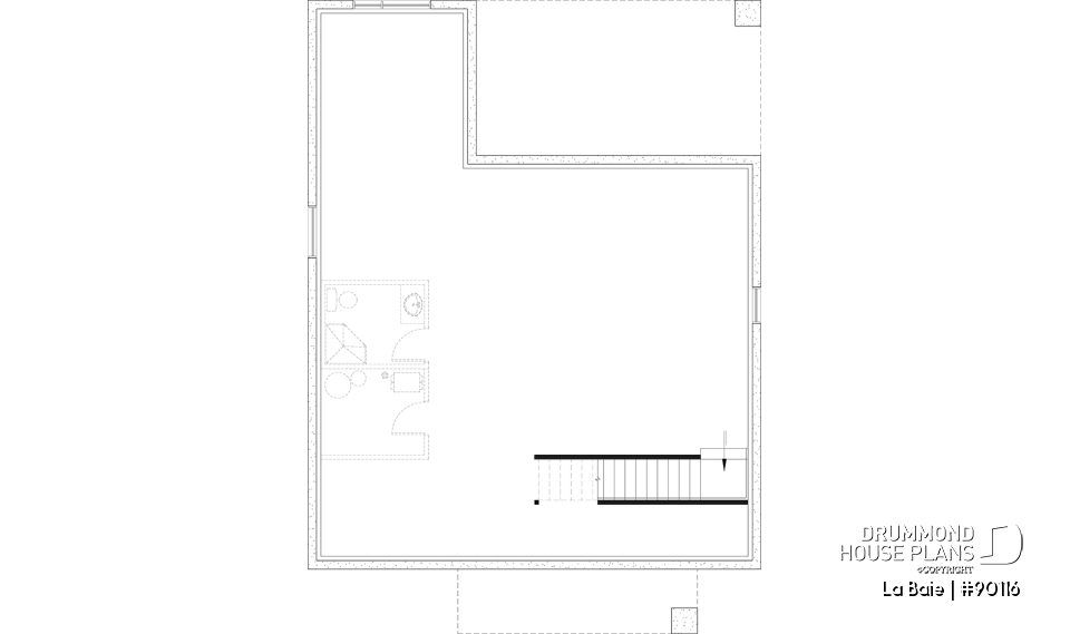 Unfinished basement (Optional $) - Eco-friendly single-storey plan, 3 bedrooms, mudroom, open floor plan, sheltered terrace - La Baie