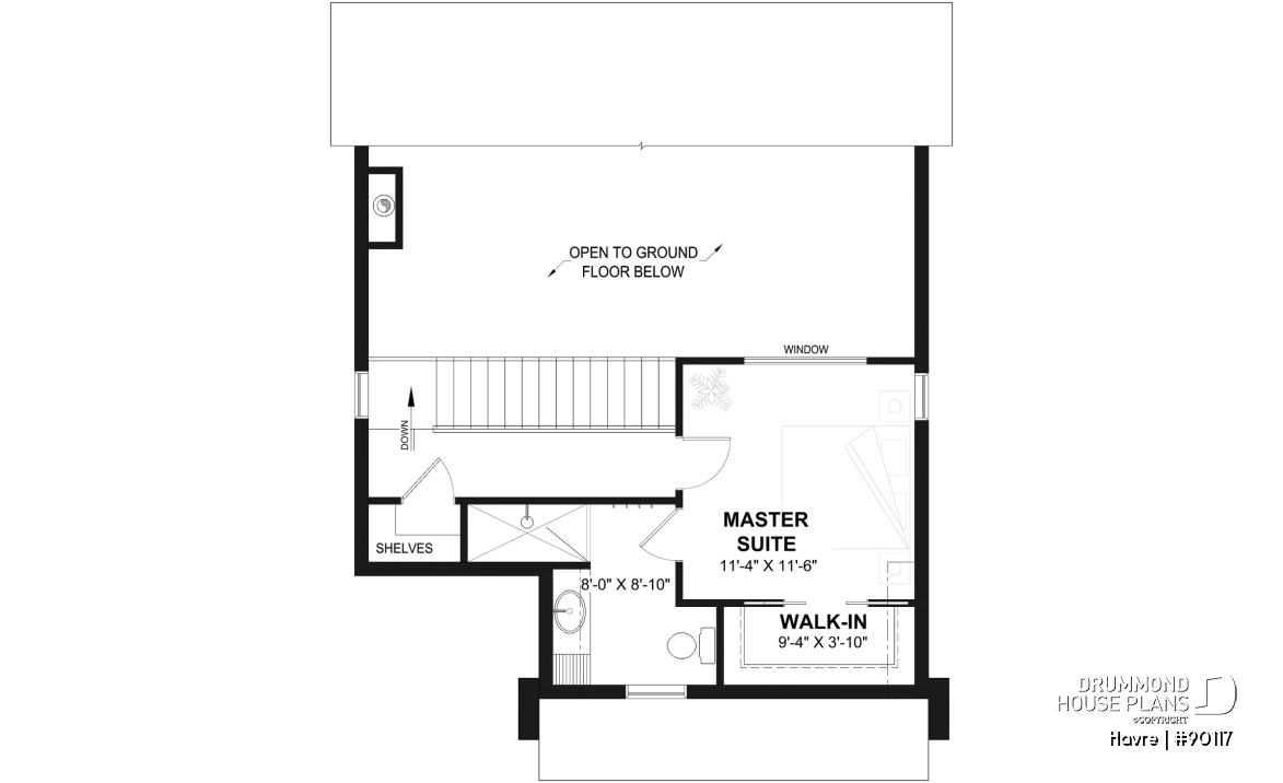 2nd level - Eco-friendly house plan with one bedroom, beautiful natural light in the back, and upstairs mezzanine - Havre