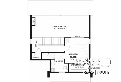 2nd level - Eco-friendly house plan with one bedroom, beautiful natural light in the back, and upstairs mezzanine - Havre