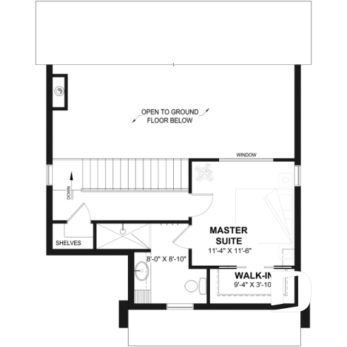 2nd level - Eco-friendly house plan with one bedroom, beautiful natural light in the back, and upstairs mezzanine - Havre