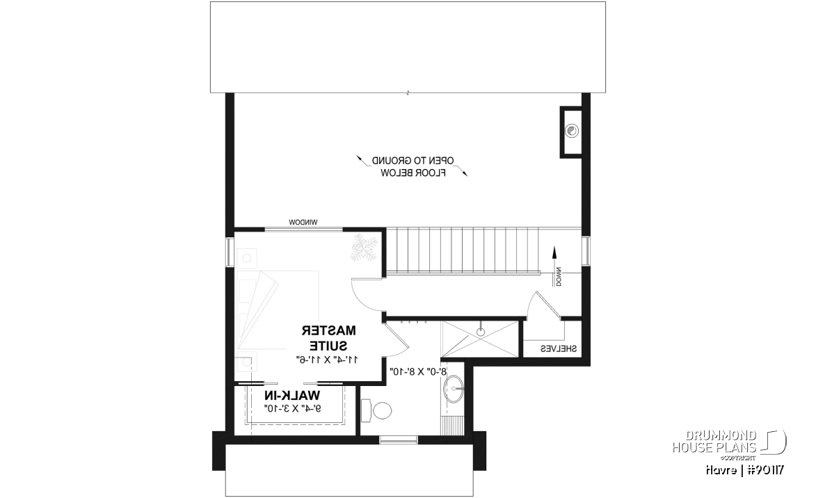 2nd level - Eco-friendly house plan with one bedroom, beautiful natural light in the back, and upstairs mezzanine - Havre