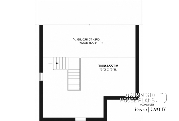 2nd level - Eco-friendly house plan with one bedroom, beautiful natural light in the back, and upstairs mezzanine - Havre