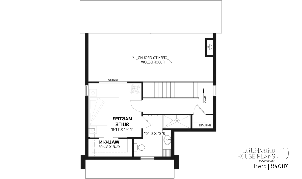 2nd level - Eco-friendly house plan with one bedroom, beautiful natural light in the back, and upstairs mezzanine - Havre