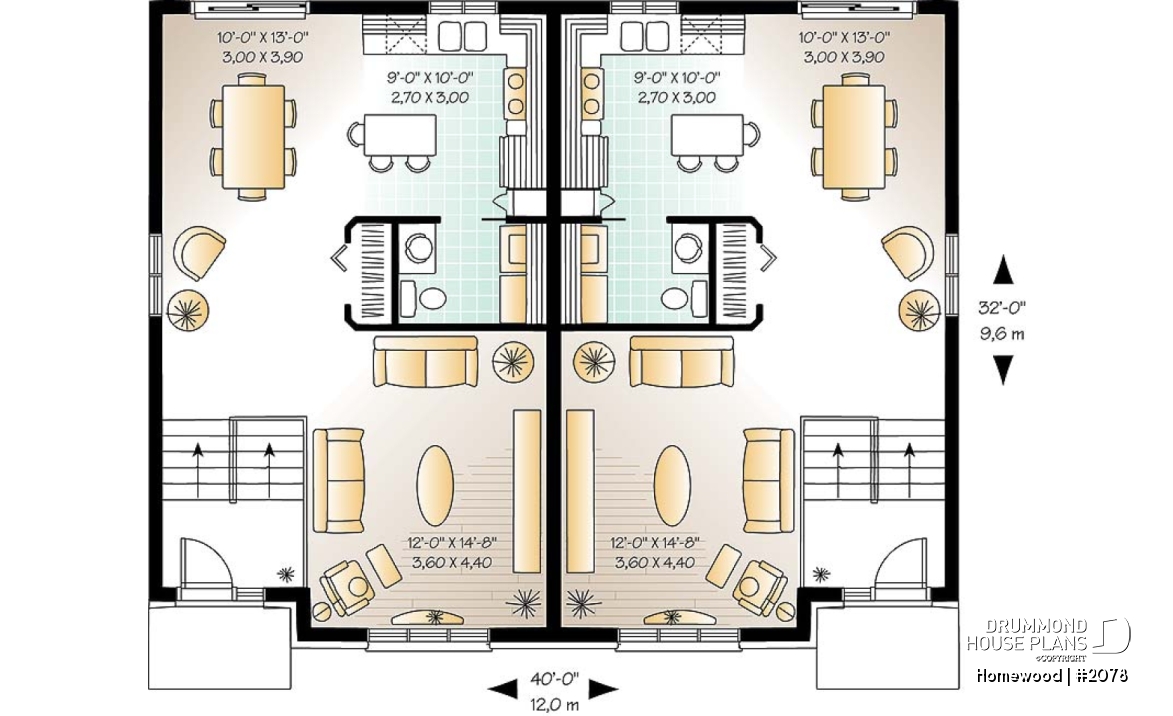 1st level - Traditional 3 bedroom duplex house plan, spacious family room,  laundry on main floor, split entry - Homewood