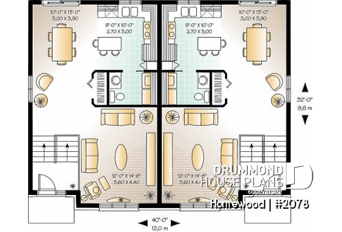 1st level - Traditional 3 bedroom duplex house plan, spacious family room,  laundry on main floor, split entry - Homewood