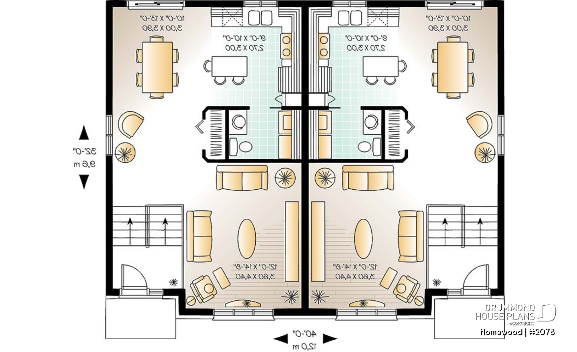 1st level - Traditional 3 bedroom duplex house plan, spacious family room,  laundry on main floor, split entry - Homewood