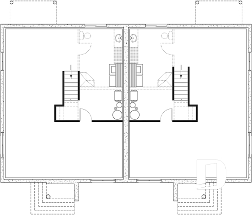 Basement - Modern mid-century style semi-detached home plan with 2 bedrooms, kitchen island, unfinished basement - Ambrose 3