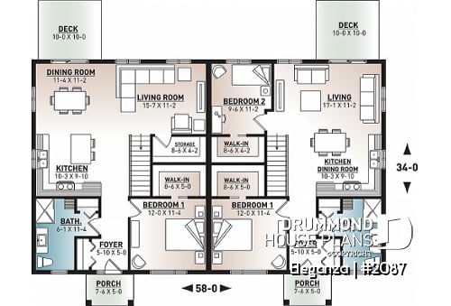 1st level - Economical modern semi-detached house plan, 1 to 3 bedrooms, amazing open layont floor plan - Eleganza