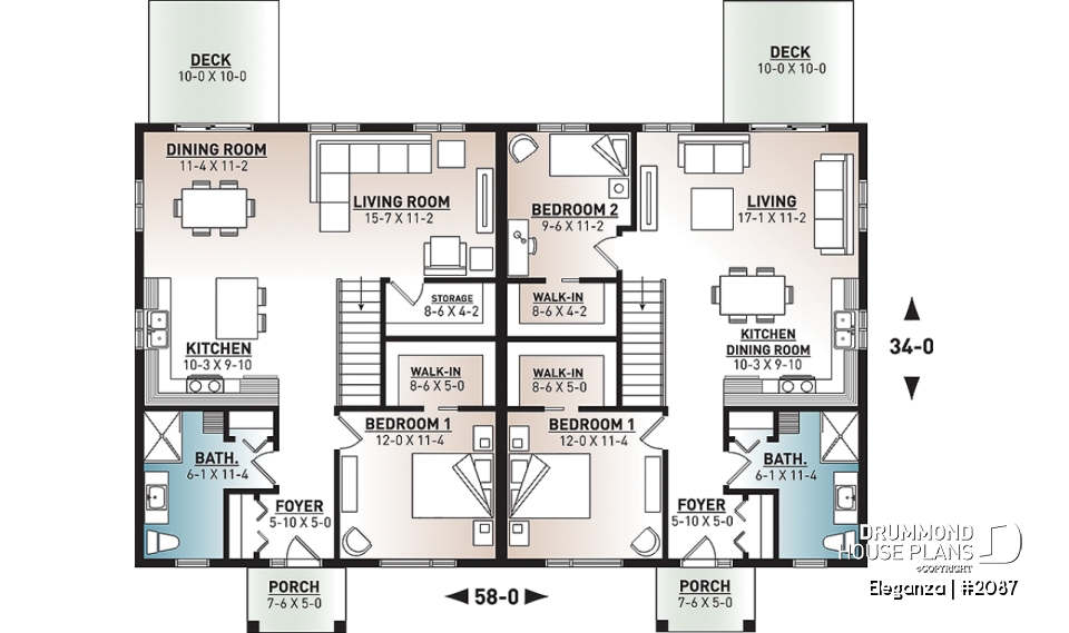 1st level - Economical modern semi-detached house plan, 1 to 3 bedrooms, amazing open layont floor plan - Eleganza