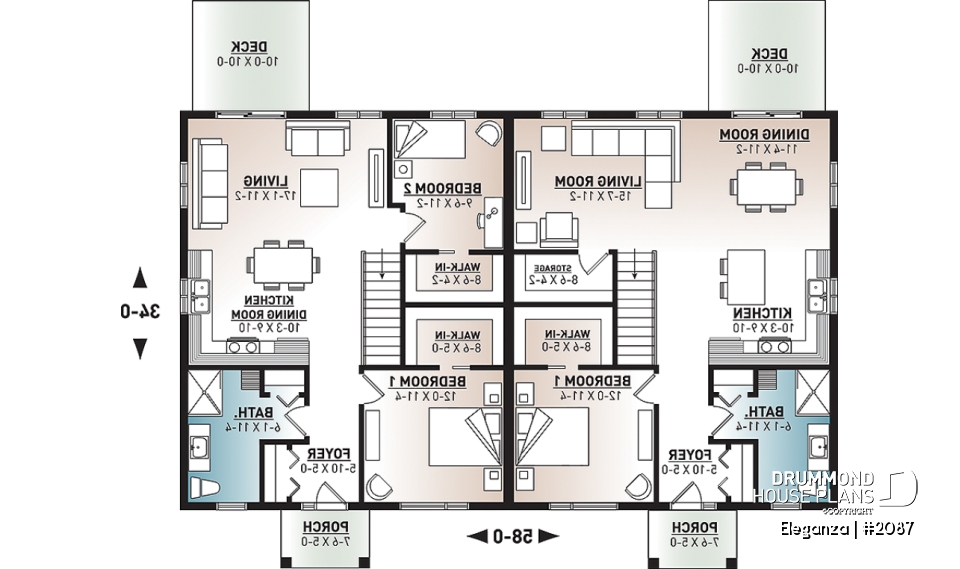 1st level - Economical modern semi-detached house plan, 1 to 3 bedrooms, amazing open layont floor plan - Eleganza