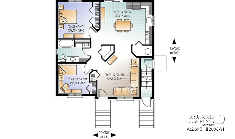 1st level - Economical 2 bedroom Modern style triplex house plan with great open floor plan layout  - Abbot 3