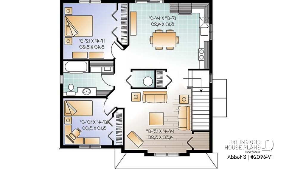 2nd level - Economical 2 bedroom Modern style triplex house plan with great open floor plan layout  - Abbot 3