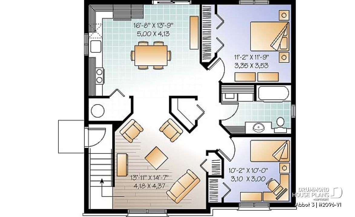 Basement - Economical 2 bedroom Modern style triplex house plan with great open floor plan layout  - Abbot 3