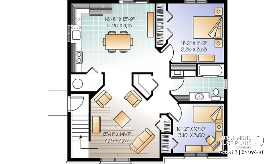 Basement - Economical 2 bedroom Modern style triplex house plan with great open floor plan layout  - Abbot 3