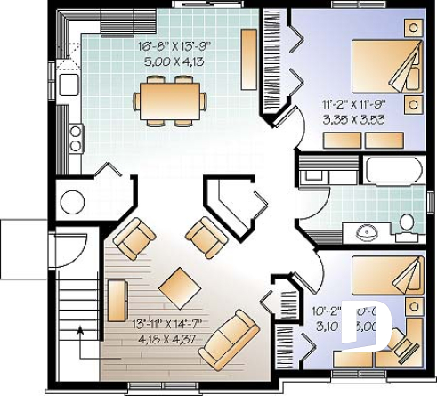 Basement - Economical 2 bedroom Modern style triplex house plan with great open floor plan layout  - Abbot 3