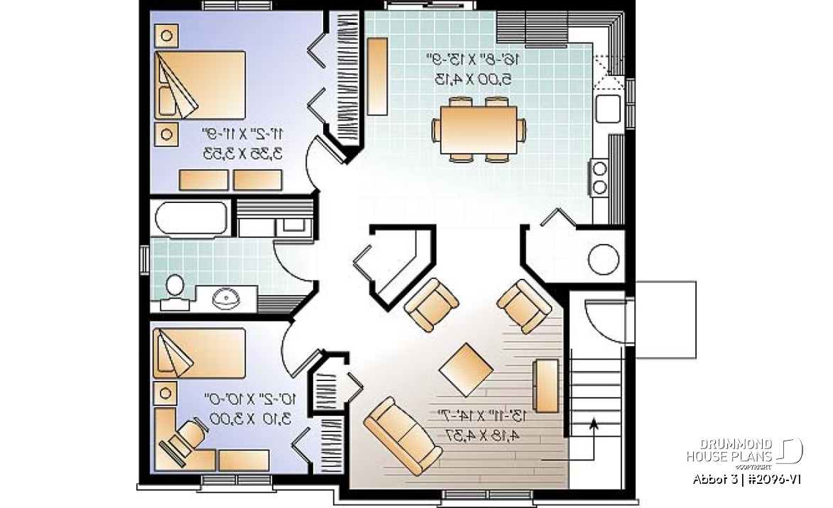 Basement - Economical 2 bedroom Modern style triplex house plan with great open floor plan layout  - Abbot 3