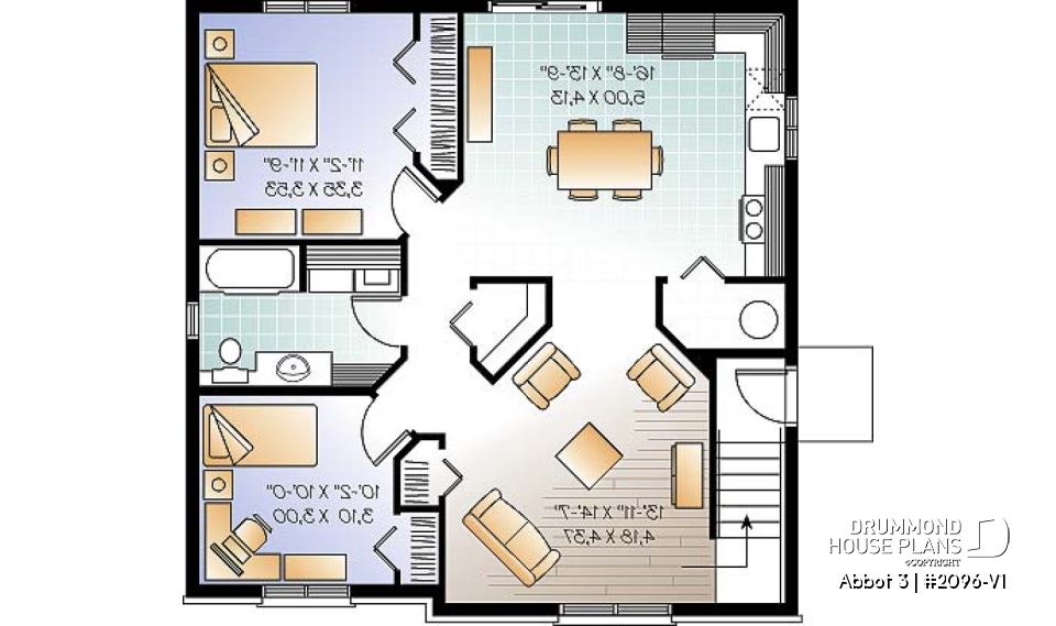 Basement - Economical 2 bedroom Modern style triplex house plan with great open floor plan layout  - Abbot 3