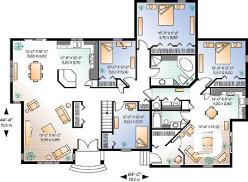 1st level - Intergenerational house plan, main unit with 3 bedrooms, separate entrance, beautiful floor plan - Gaillac