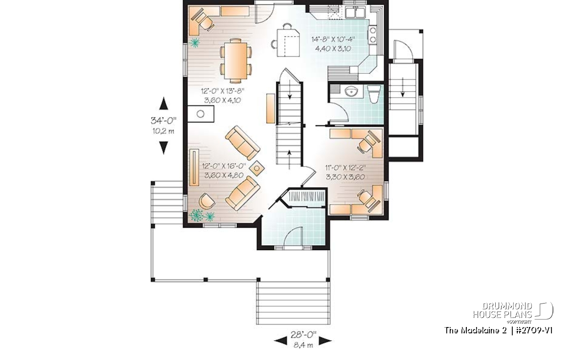 1st level - Basement apartment country home plan with 3 to 4 bedrooms on main unit, and great open floor plan concept - The Madelaine 2 
