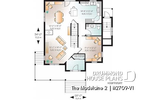 1st level - Basement apartment country home plan with 3 to 4 bedrooms on main unit, and great open floor plan concept - The Madelaine 2 