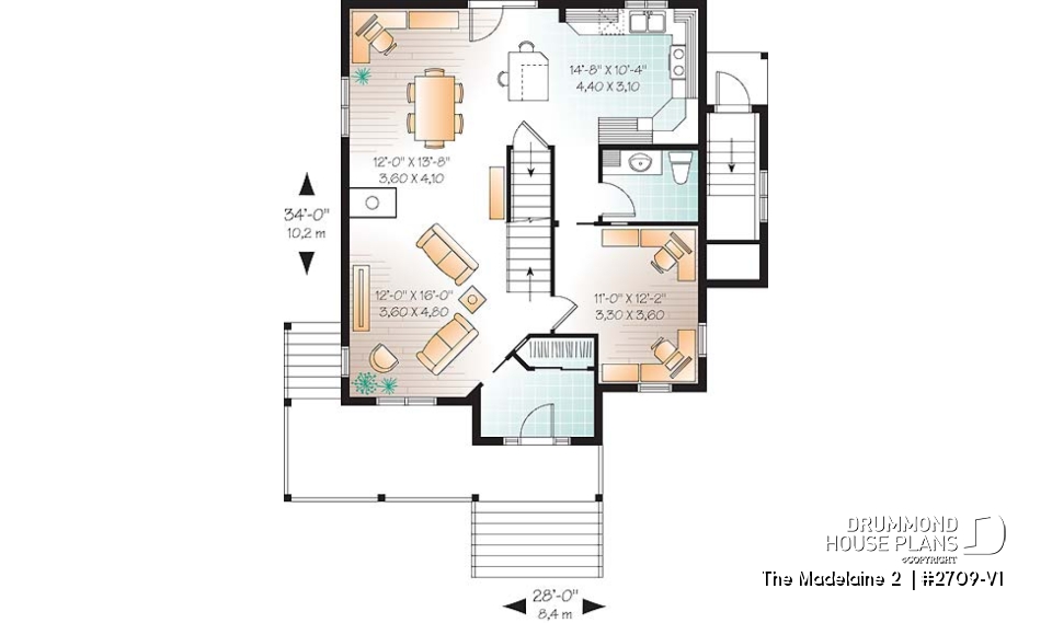 1st level - Basement apartment country home plan with 3 to 4 bedrooms on main unit, and great open floor plan concept - The Madelaine 2 