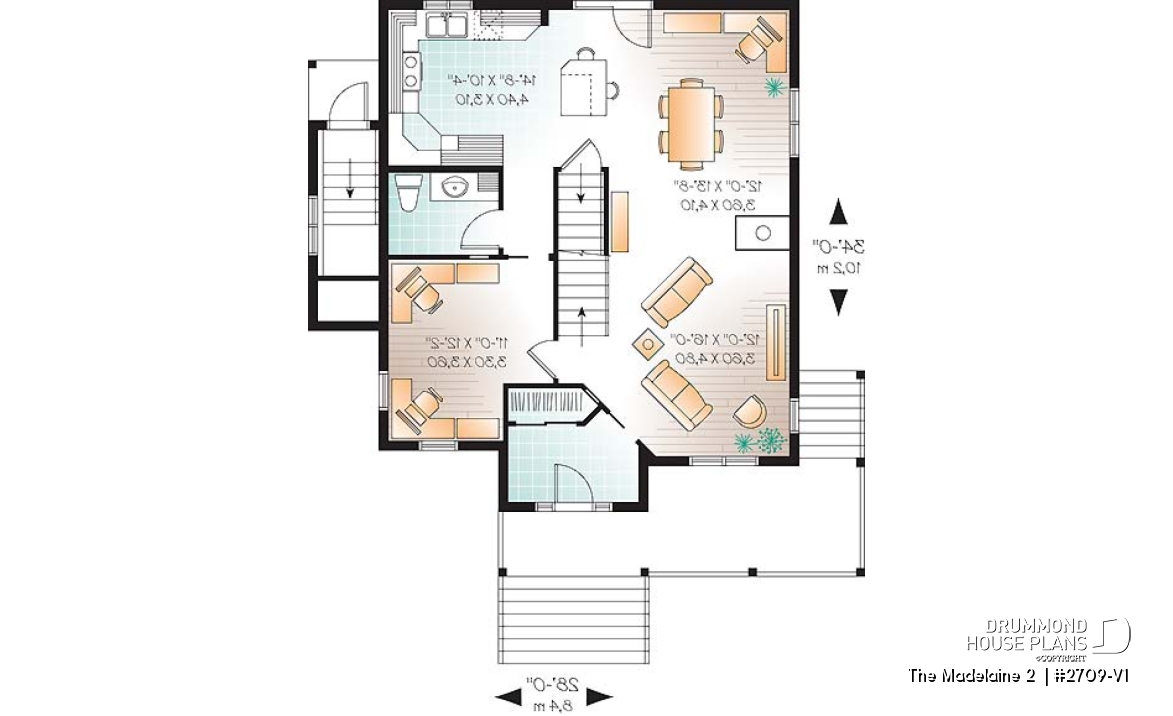 1st level - Basement apartment country home plan with 3 to 4 bedrooms on main unit, and great open floor plan concept - The Madelaine 2 