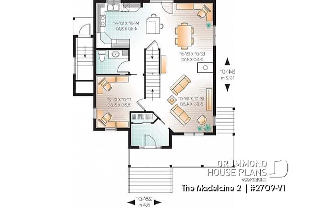 1st level - Basement apartment country home plan with 3 to 4 bedrooms on main unit, and great open floor plan concept - The Madelaine 2 