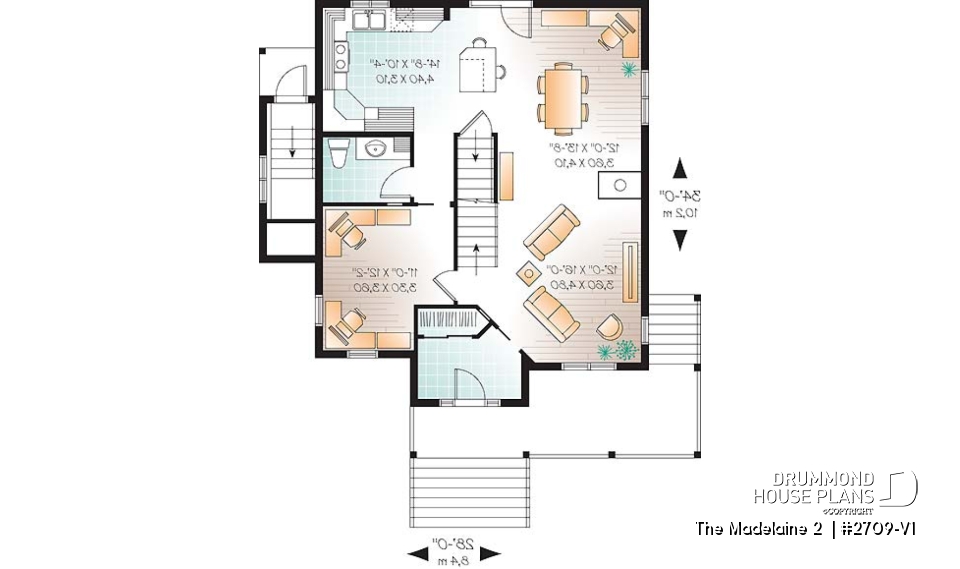 1st level - Basement apartment country home plan with 3 to 4 bedrooms on main unit, and great open floor plan concept - The Madelaine 2 
