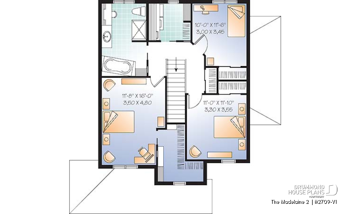 2nd level - Basement apartment country home plan with 3 to 4 bedrooms on main unit, and great open floor plan concept - The Madelaine 2 