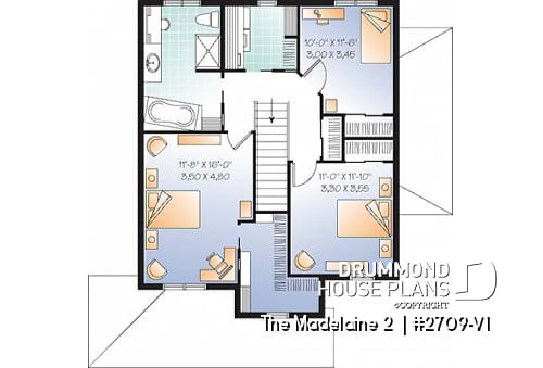 2nd level - Basement apartment country home plan with 3 to 4 bedrooms on main unit, and great open floor plan concept - The Madelaine 2 